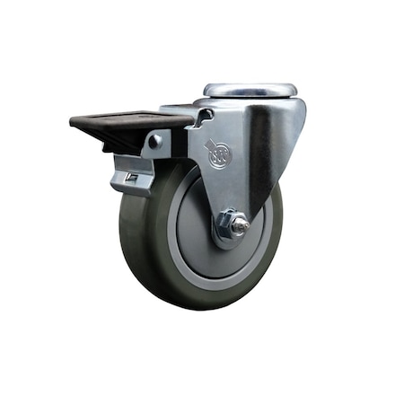 Service Caster 4'' Gray Poly Wheel Swivel Bolt Hole Caster with Posi Lock Brake SCC-BH20S414-PPUB-PLB